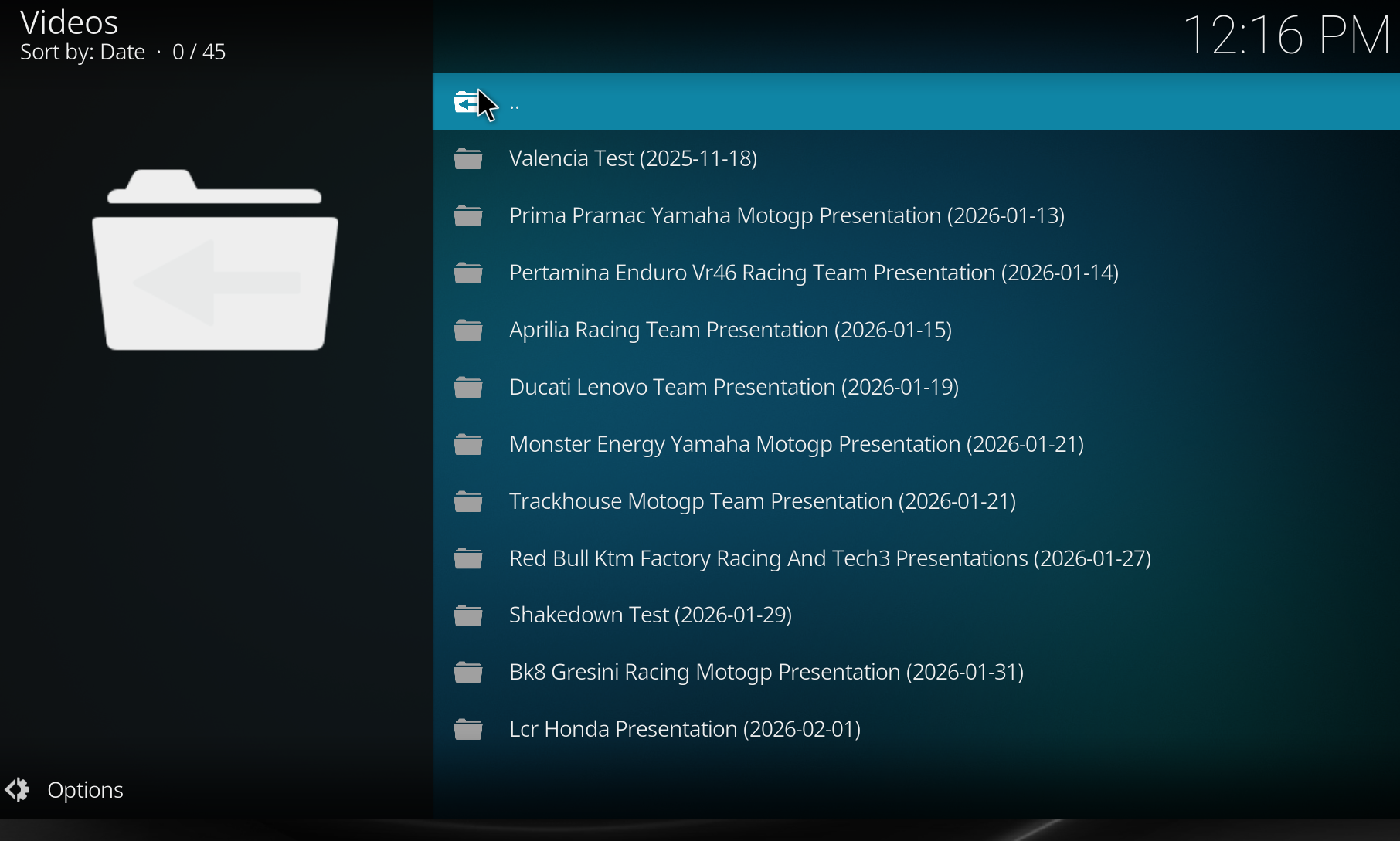MotoGP VideoPass for Kodi seasons browser