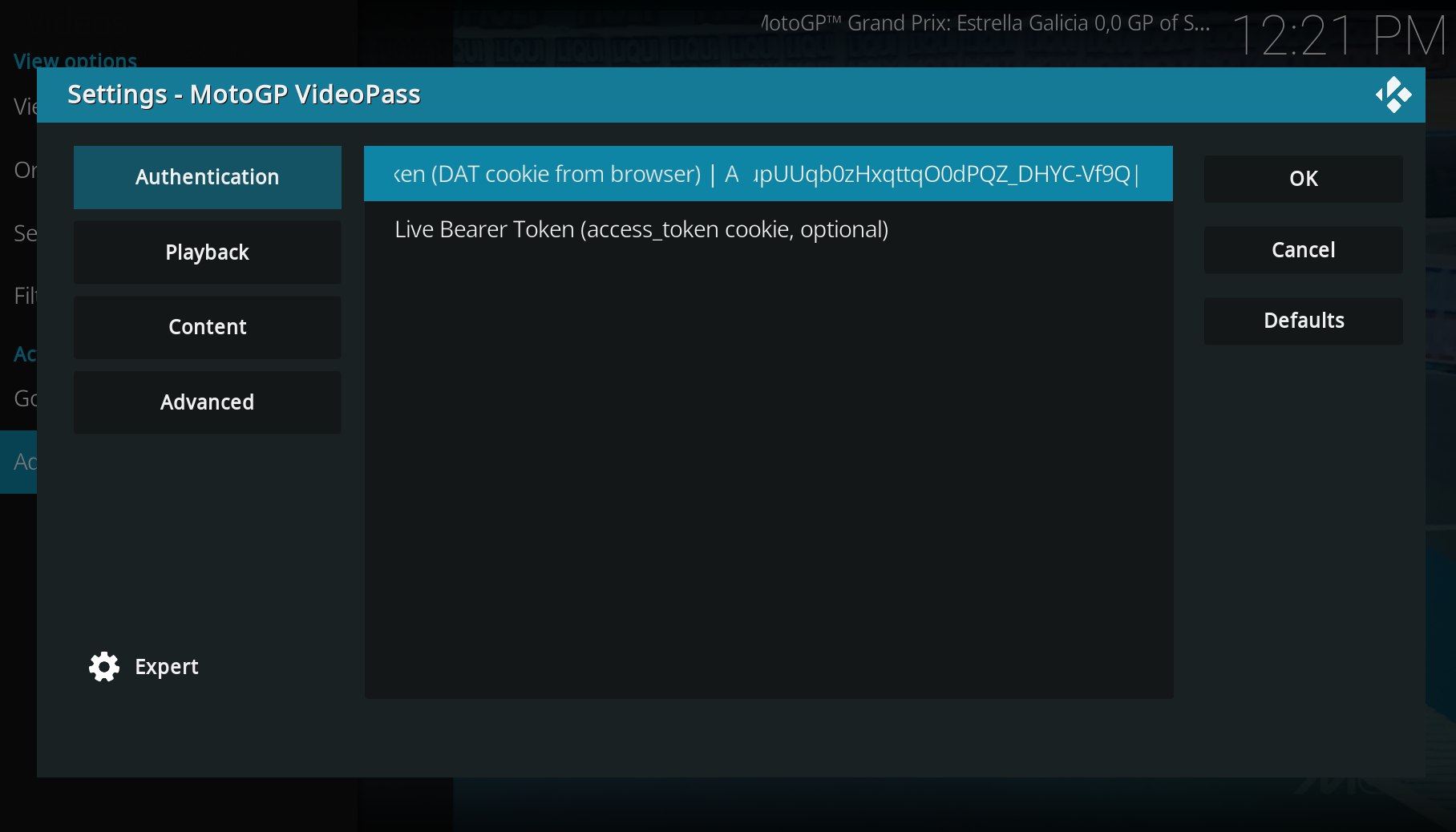 MotoGP VideoPass for Kodi settings and login