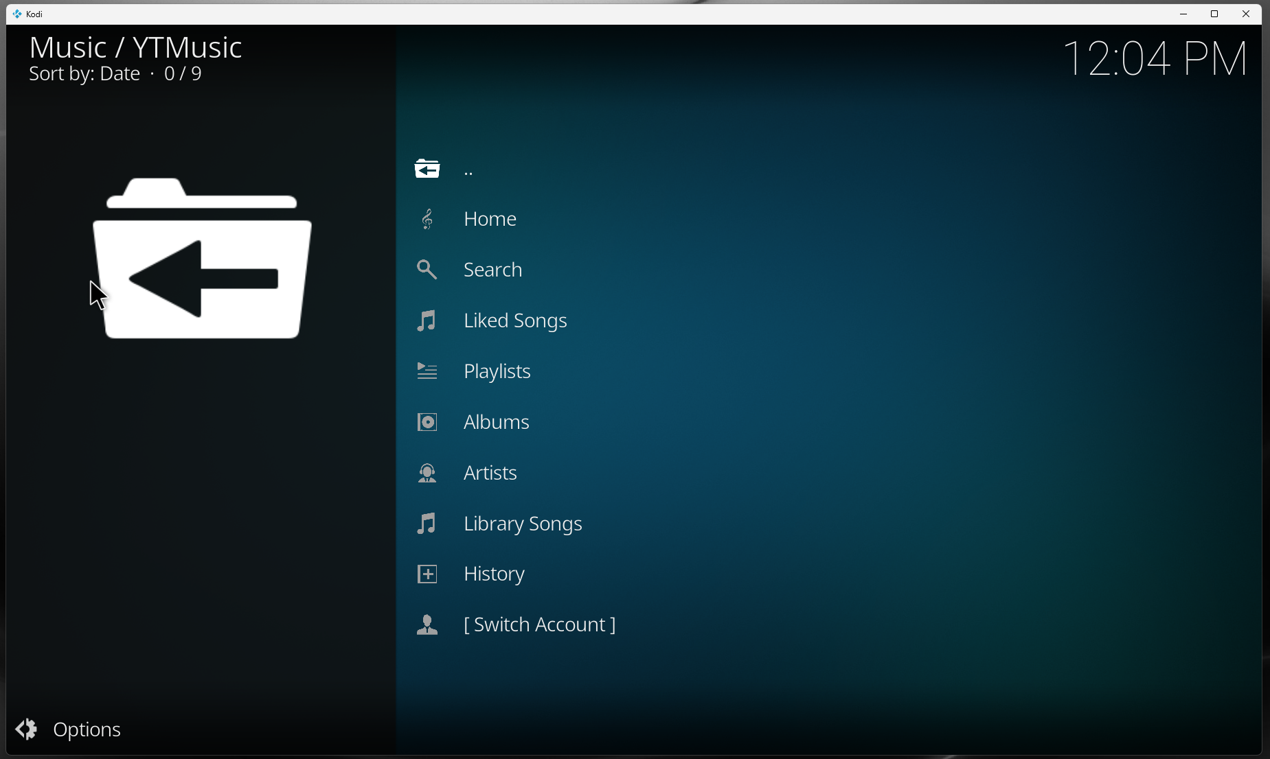YouTube Music for Kodi home screen
