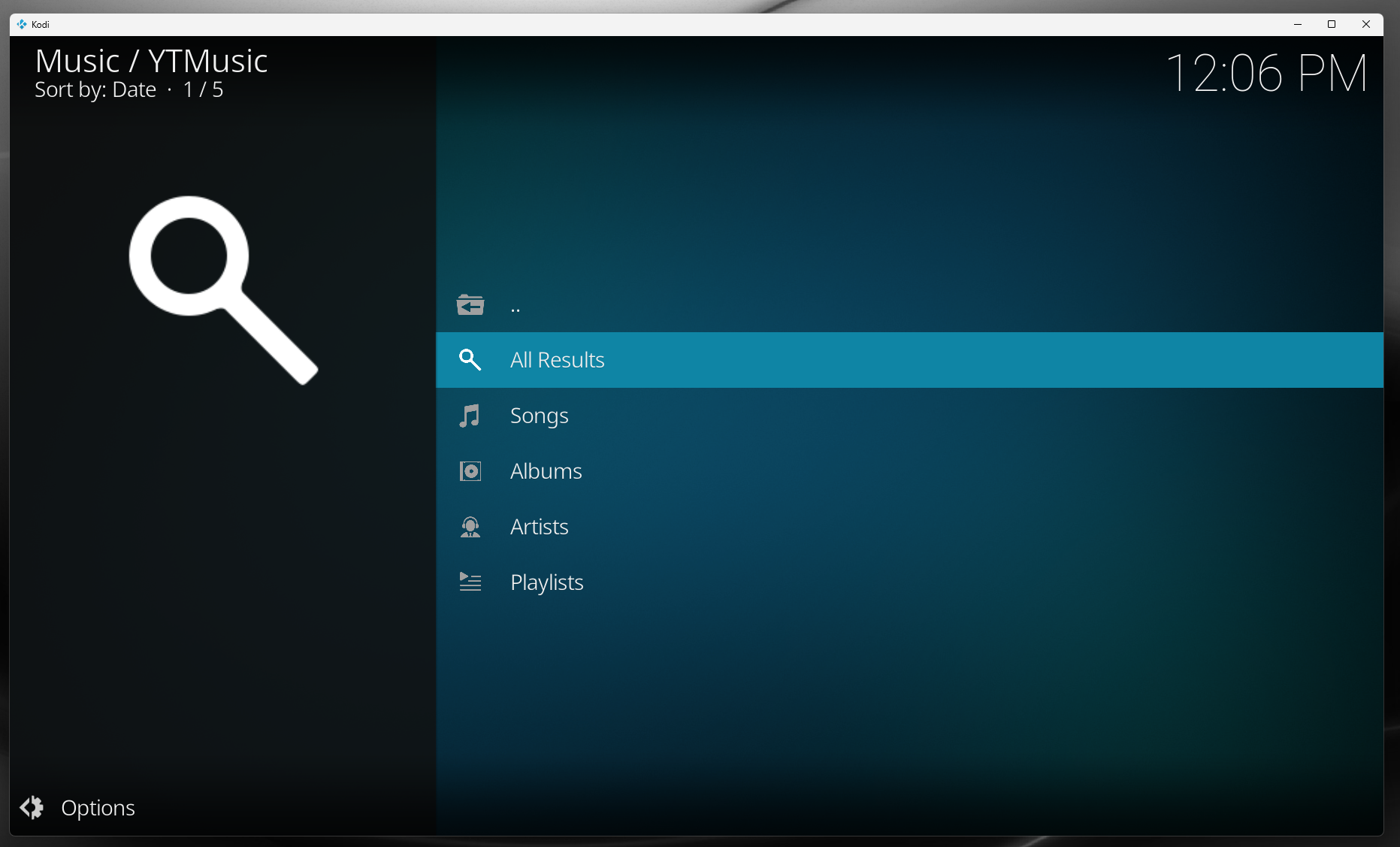 YouTube Music for Kodi search